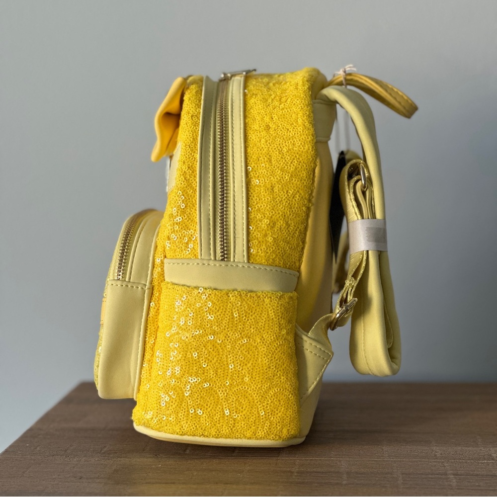 Sold-Loungefly Disney Belle Sequin Mini Backpack Beauty and the Beast Wallet NWT - Picture 2 of 11